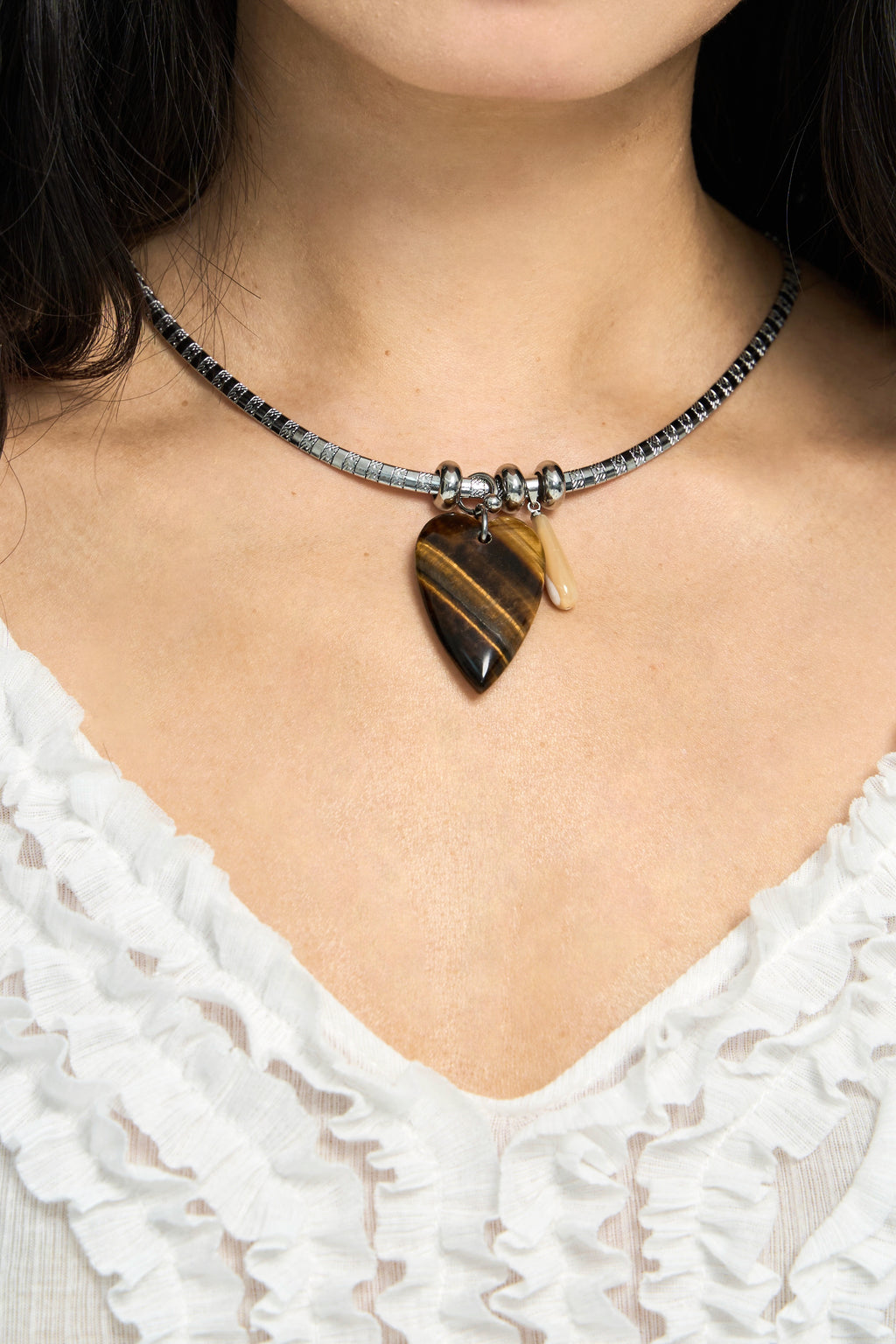 Tiger's Eye Stone Heart Necklace